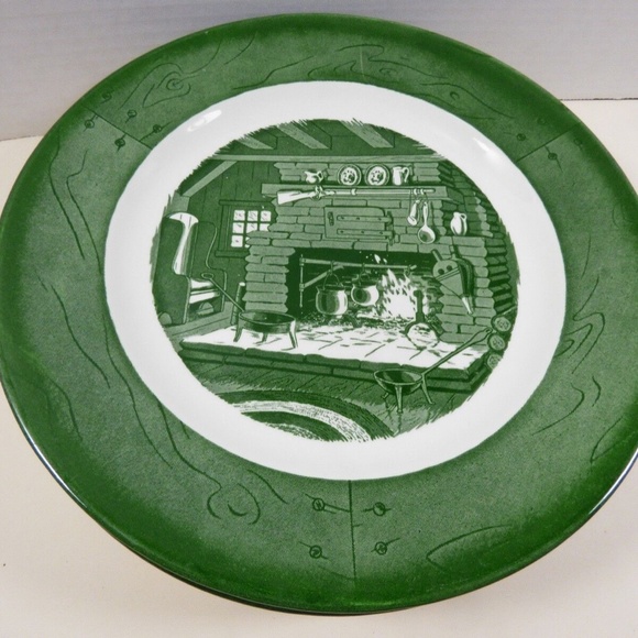 Vintage by Royal China Colonial Homestead green set of 6 dinner plates 10" - Picture 3 of 8